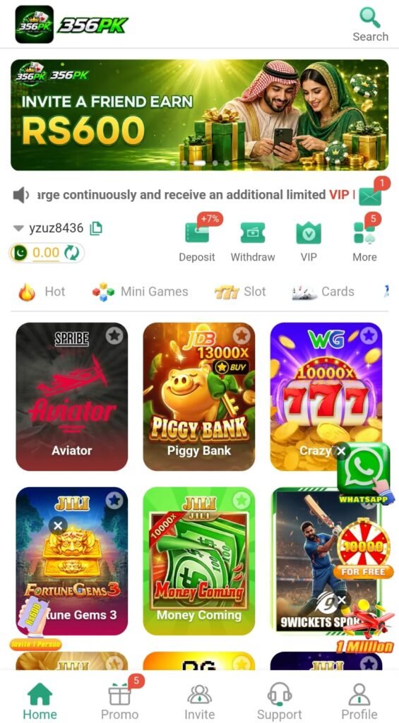 356PK Game app home screen
356PK Game main screen interface
356PK Game Android home page
356PK Game mobile gaming home screen
356PK Game Pakistan app ho